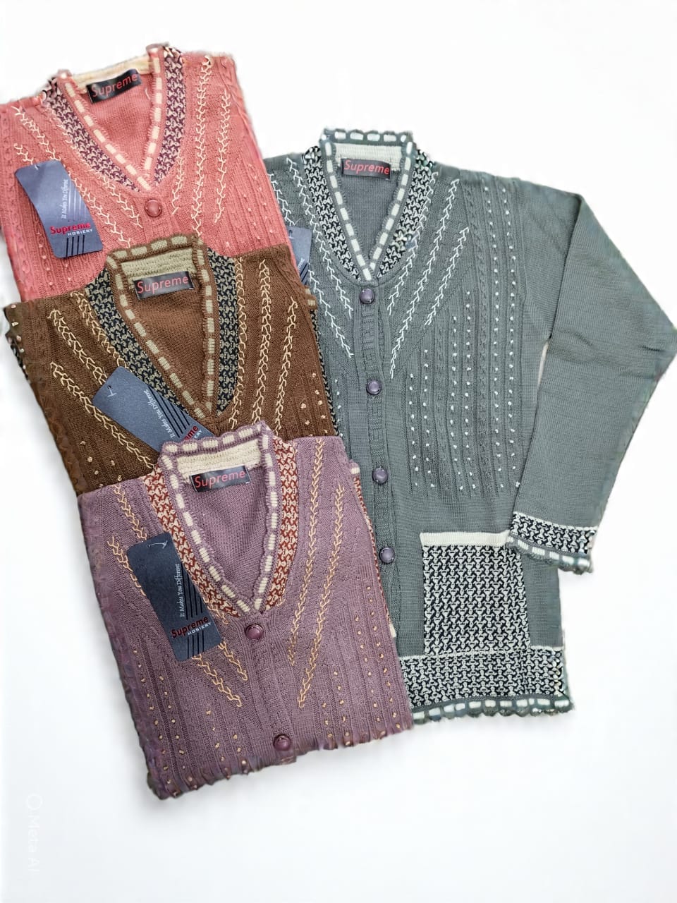 Brown Embroidered V-Neck Cardigan Sweater
