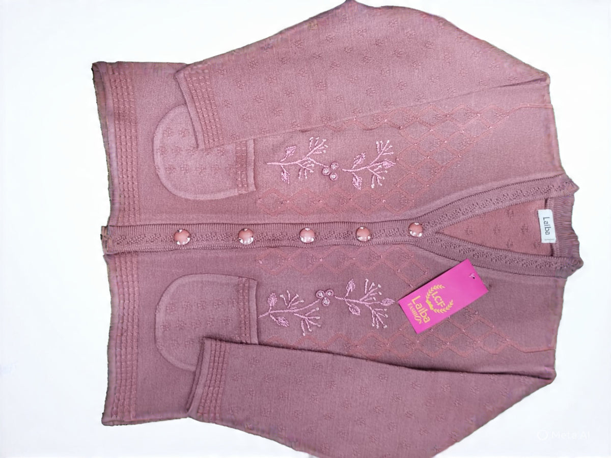 Brown Embroidered V-Neck Cardigan Sweater