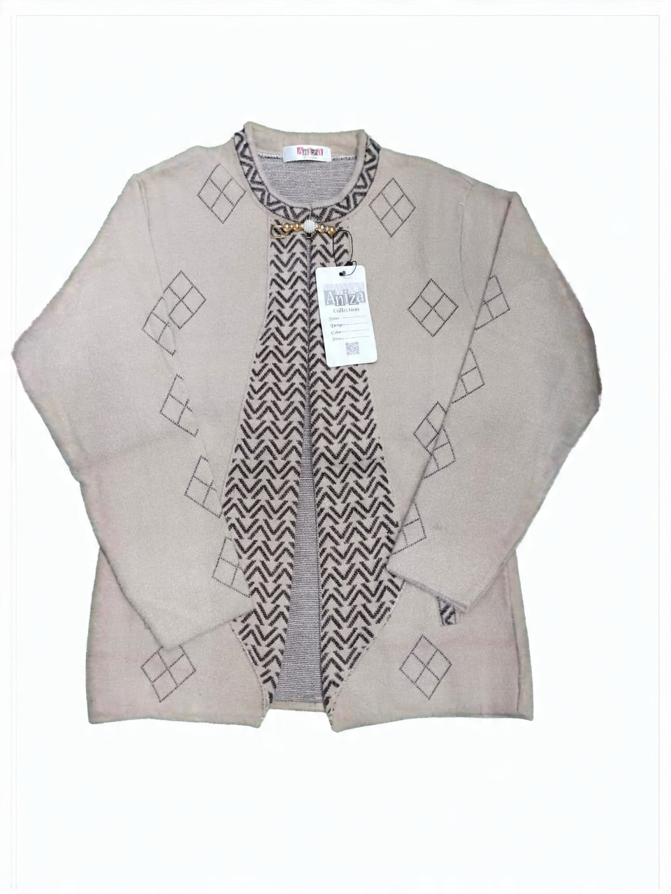 Brown Embroidered V-Neck Cardigan Sweater