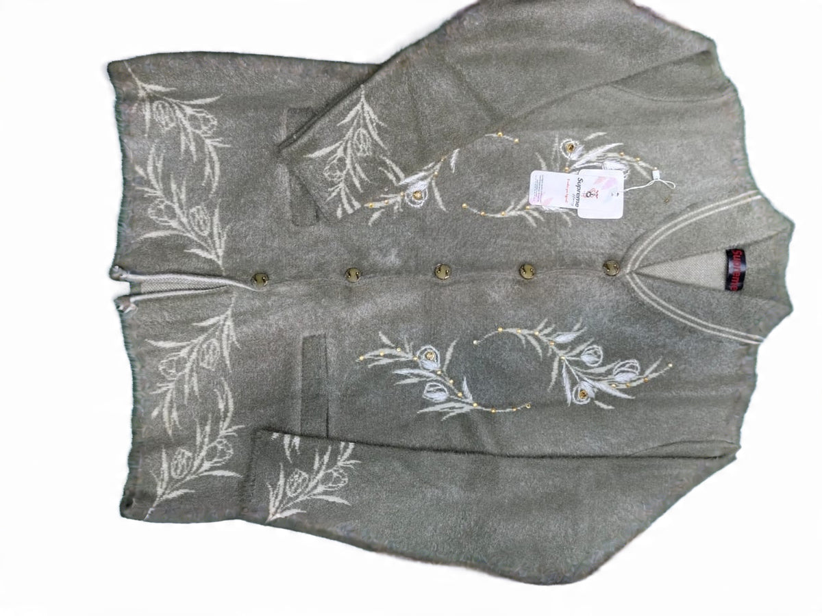 Brown Embroidered V-Neck Cardigan Sweater